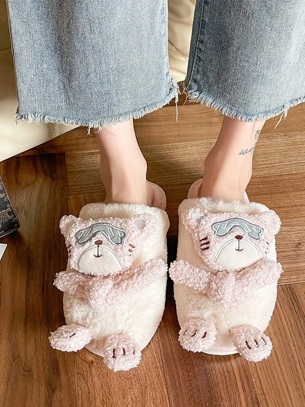 Cartoon Cotton Slippers For Women In Autumn And Winter Home Furnishings For Couples Men In Warm Rooms Cute Internet Red Plush