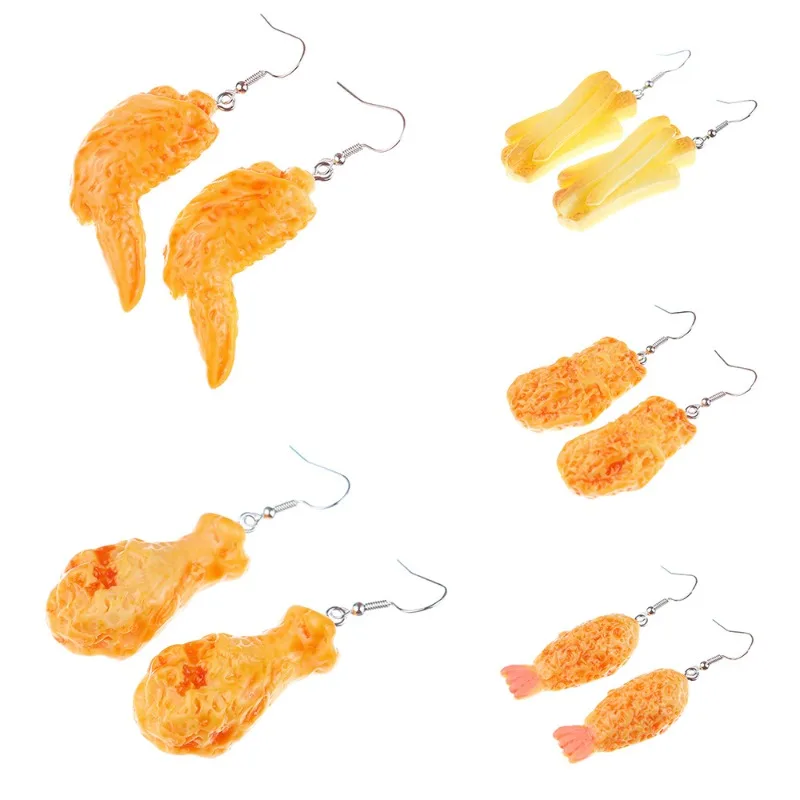 1pair Fun Simulation Food Play Shrimp Tail Chicken Wings French Fries Earrings Hook Earrings Drop Earrings Jewelry