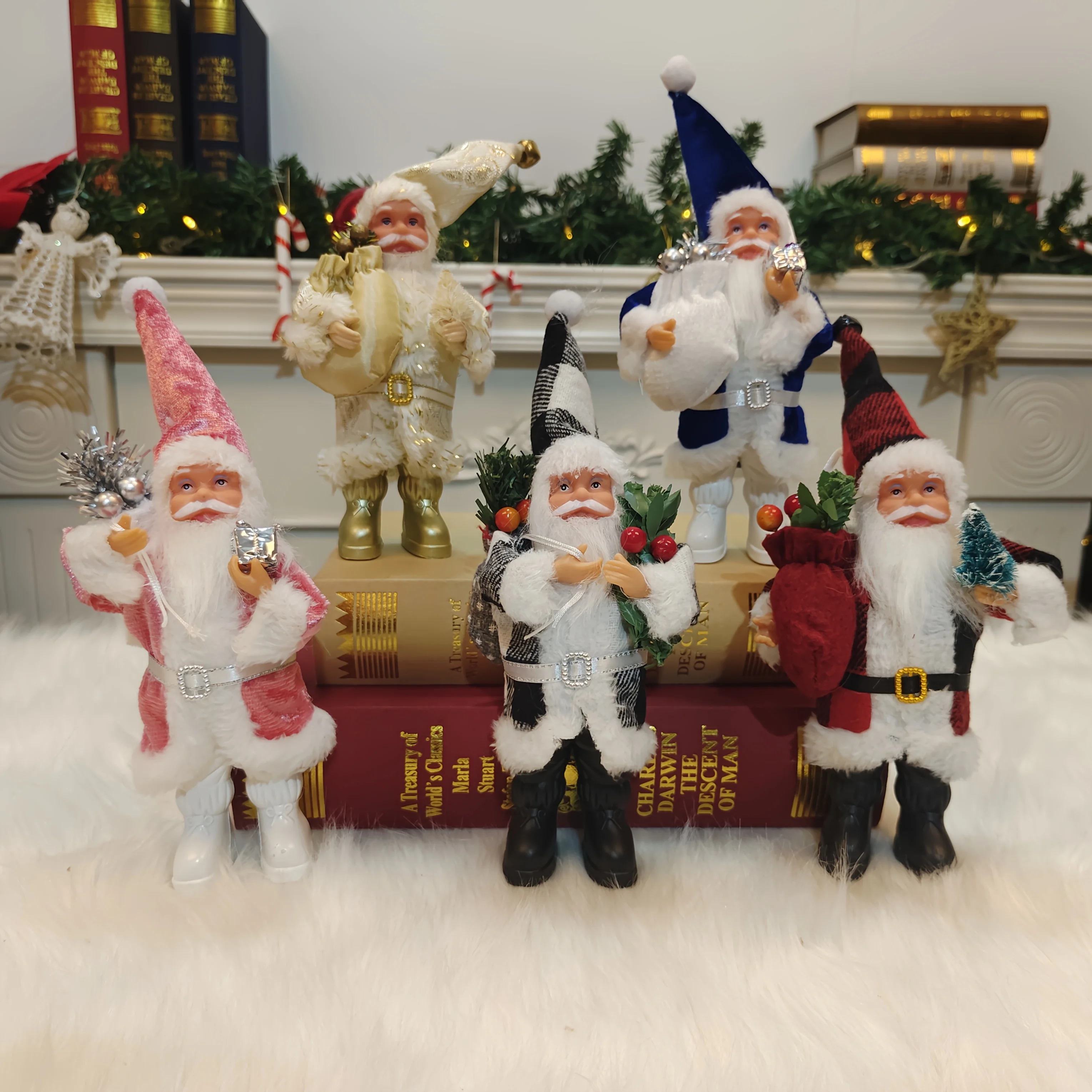 1PCS Weihnachten Sitzen Stehende Santa Claus Figuren Puppe Nette 8 zoll Weihnachten Baum Party Ornament Tisch Büro Kamin wohnkultur