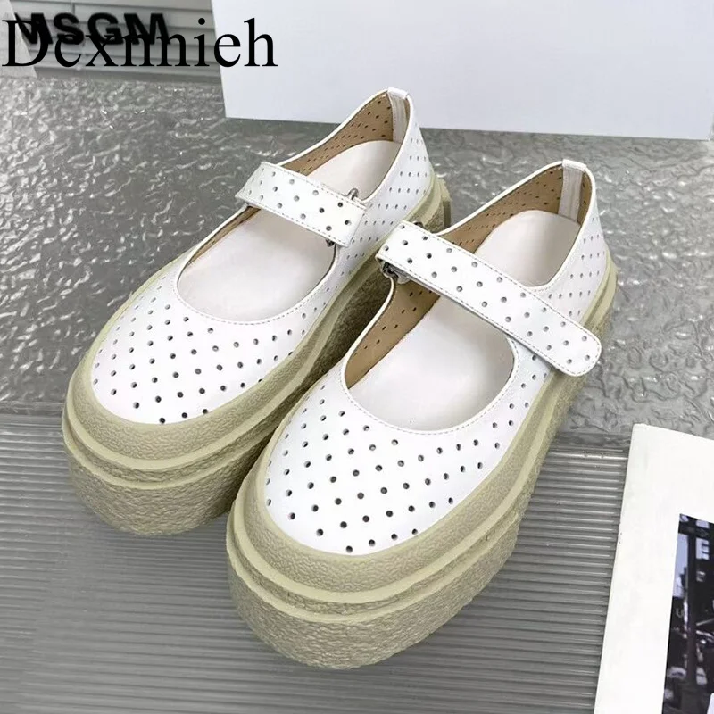 

leather hollow out design breathable ballet flat shoes for spring and autumn women's solid color comfortable Mary simple shoes