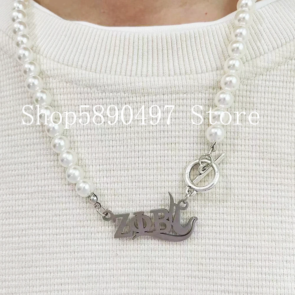 Zeta Phi Beta letter Dove Pendant pearl necklace