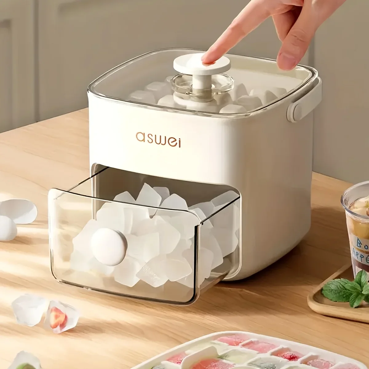 

48-Compartment Ice Cube Machine with Easy Salad Utensils Access, Large Capacity Double Food - Grade Plastic Freezer Storage