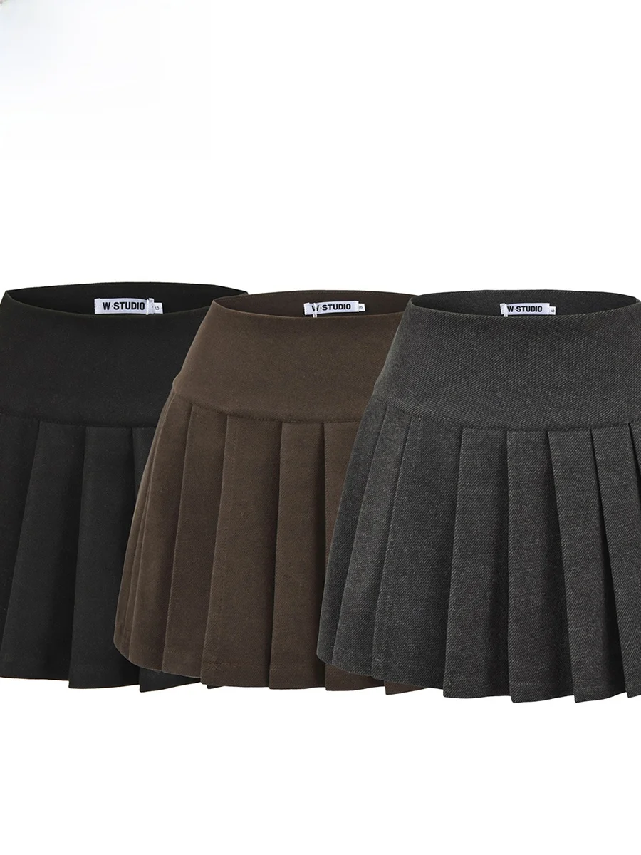 

ZARK Spring New Faion Slimming School Sle f-length Slit Midi Skirt High Waist Pleated ort Skirt for Women