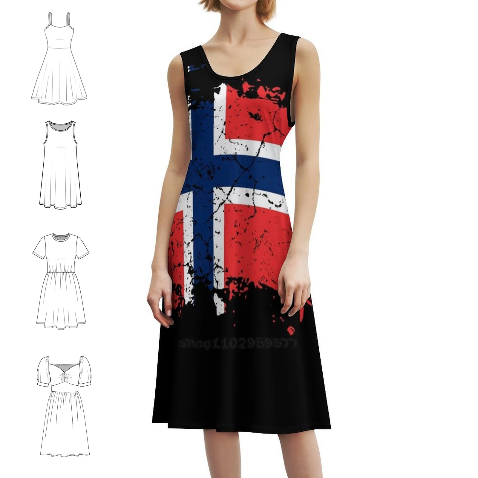 فستان حفلات أنيق للنساء بعلم النرويج فستان على شكل حرف a مع خيارات قصيرة/طويلة/بدون أكمام علم نرويجي علم النرويج النرويجي