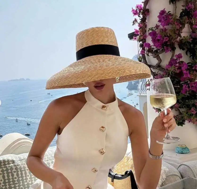 straw hat grass dome Straw summer hat ladies seaside travel sun hat Hepburn style wide brim hat  sombrero mujer