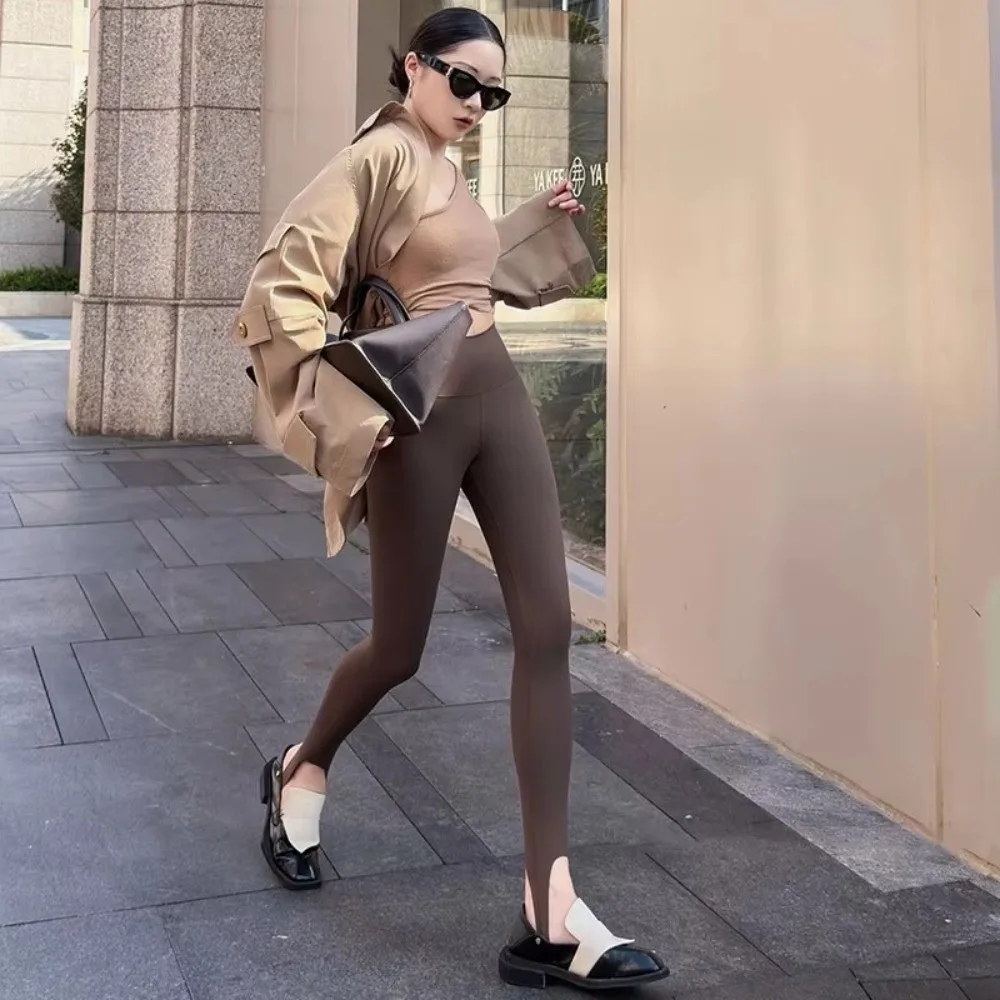 High Waist Sharkskin Leggings Stretch Thin Step on Foot Leggings Spring Summer Tight Fit Stretch Leggings Casual Wear
