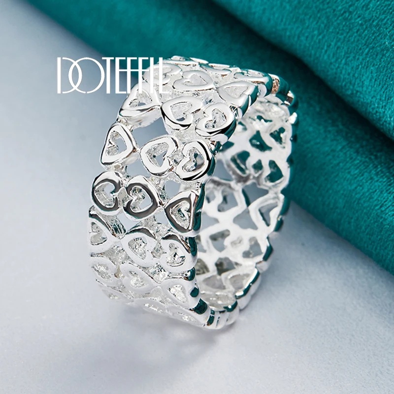 DOTEFFIL 925 Sterling Silver Full Heart Design Pierścionek dla kobiet Ślub Zaręczyny Impreza Moda Biżuteria z urokiem — zdjęcie 7