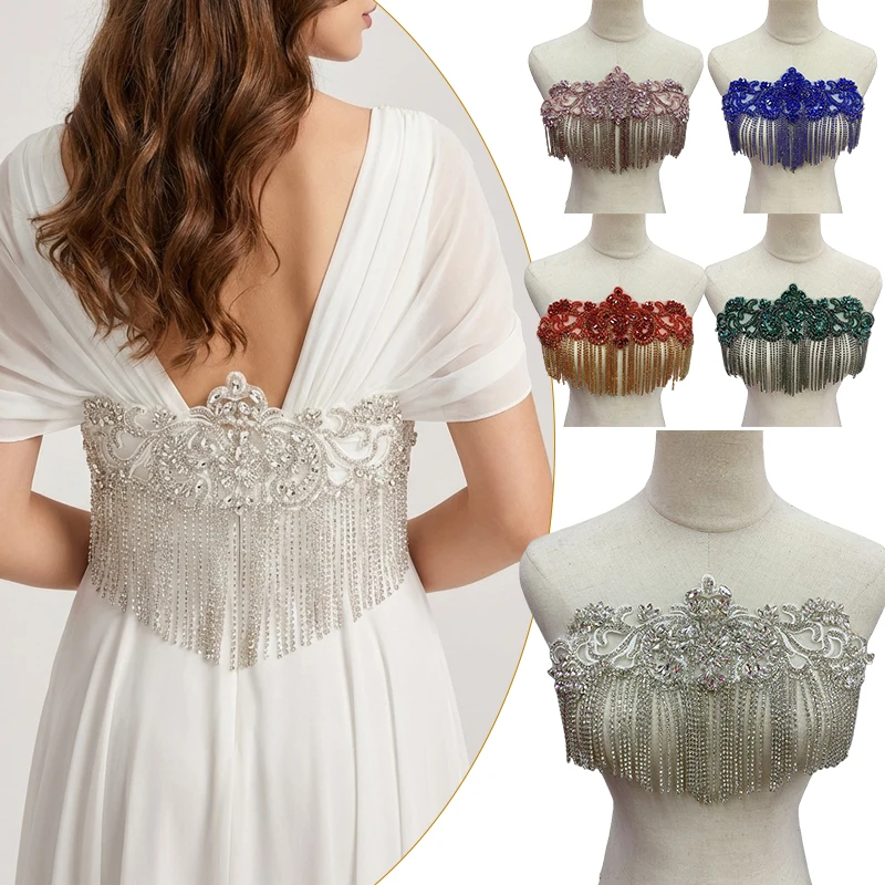 

1 Pcs Rhinestone Appliques Sew On Patches For DIY Hand-Sew Evening Dress Crystal Bridal Wedding Gown Decor Accessories