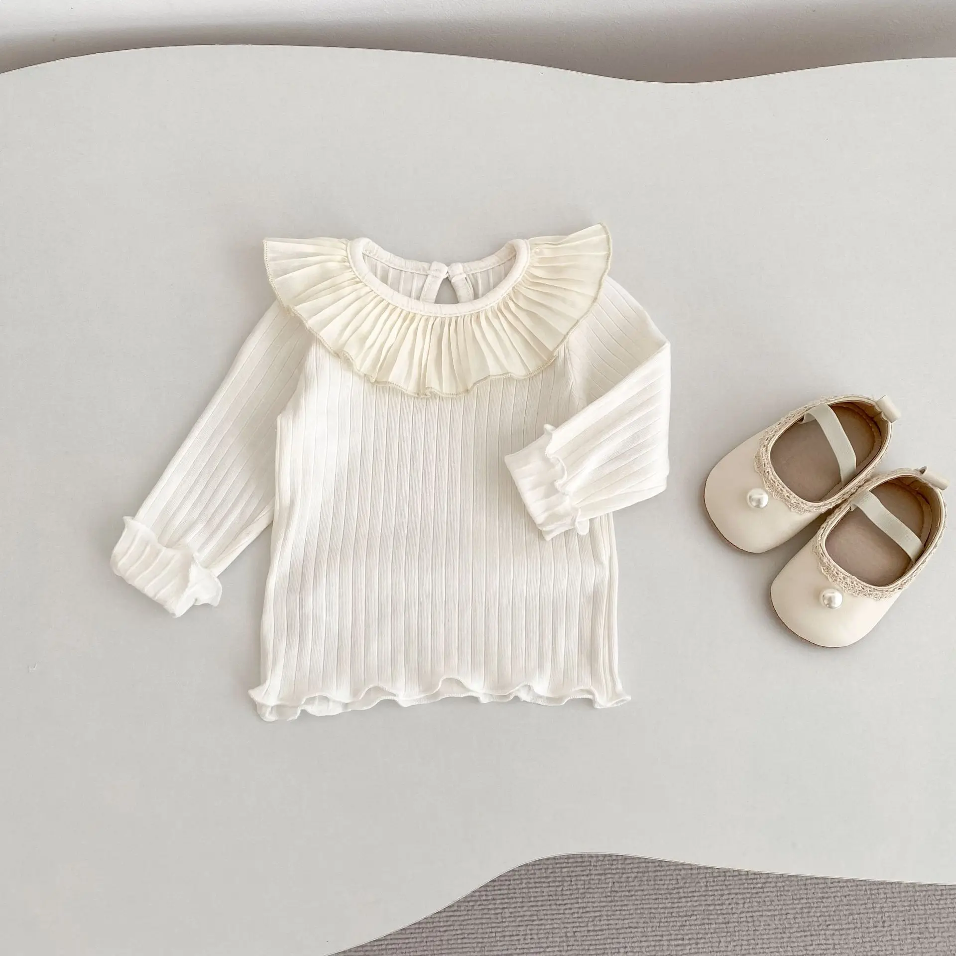 

2025 Autumn New Girls Long Sleeve Lapel T Shirts Solid Children Cotton Bottoming Shirts Cute Baby Girl Casual Tops Kids Clothes