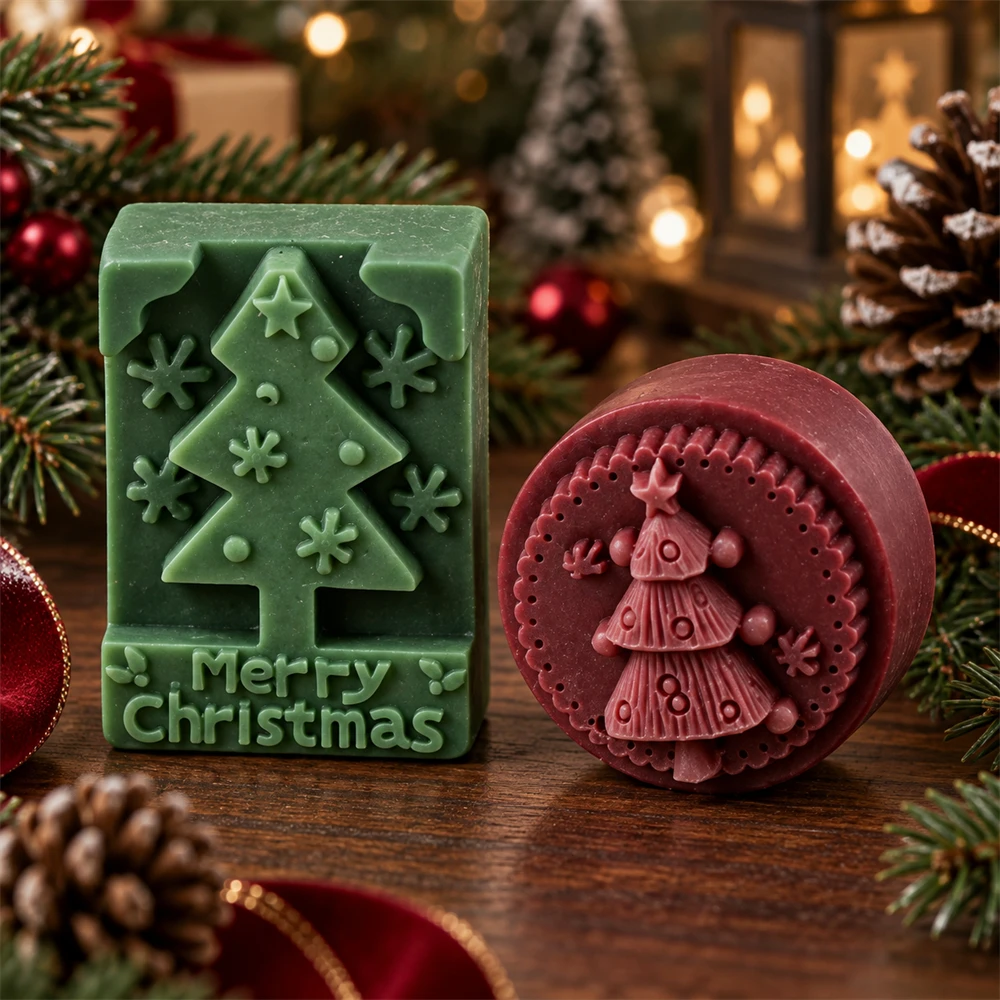 Soap Making Gifts - Relief Christmas Tree Round Soap Mold