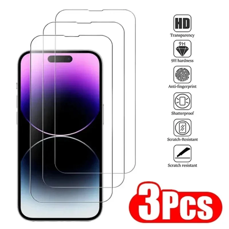 3枚入り強化ガラス iPhone 16 15 14 11 12 13 17 Pro Max用 画面保護フィルム iPhone 15 16 Plus XR X XS MAX用 クリアHDガラス