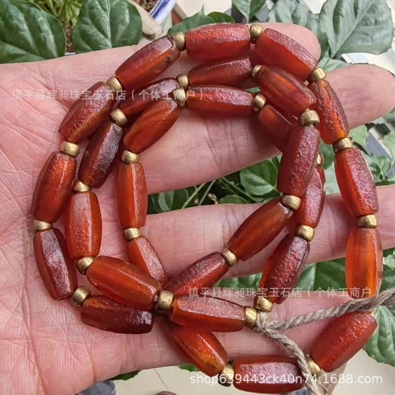 Orange peel pattern weathered agate decorative accessory, hexagonal tube beads, antique bracelet and necklace accessory, vintage