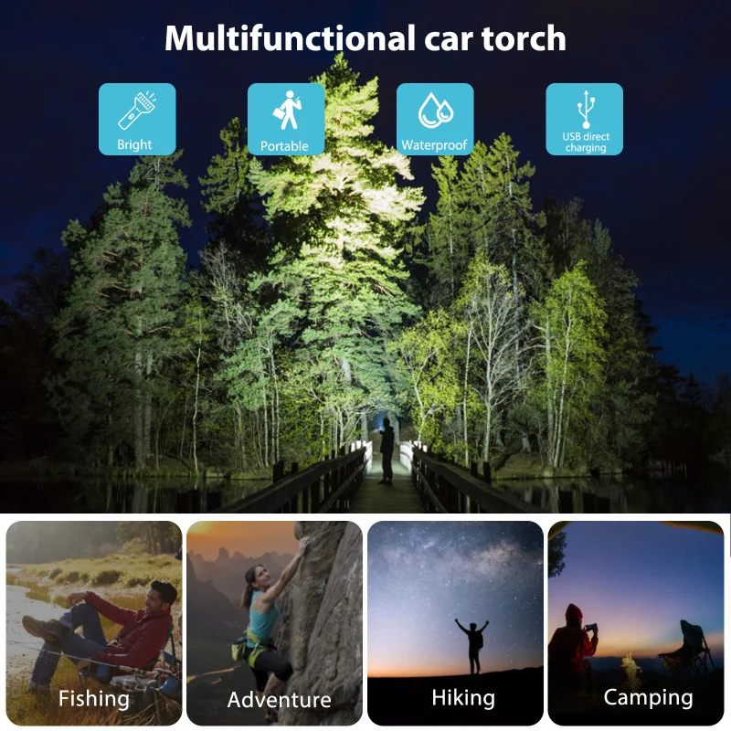 Super Bright Rechargeable LED Flashlights Automobile Safety Hammer, Car Multi-Function Torch Light Car Window Breaking Light