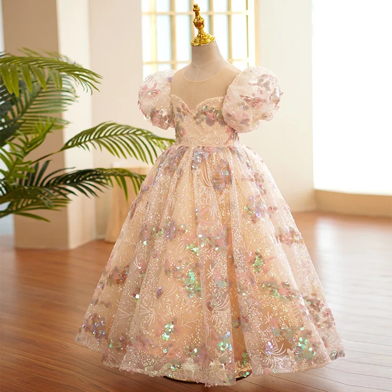 Children's Princess Dress New Style Flower Girl Wedding Little Girl Dress Children's Piano Performance Costume Factory Direct Sa