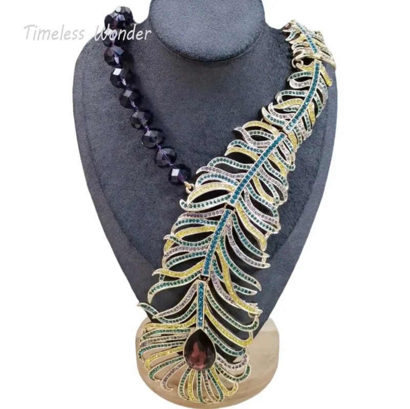 

Timeless Wonder Fancy Zircon Geo Feather Beaded Necklace for Women Designer Jewelry Rare Top Luxury Vintage Gift Trendy 2643