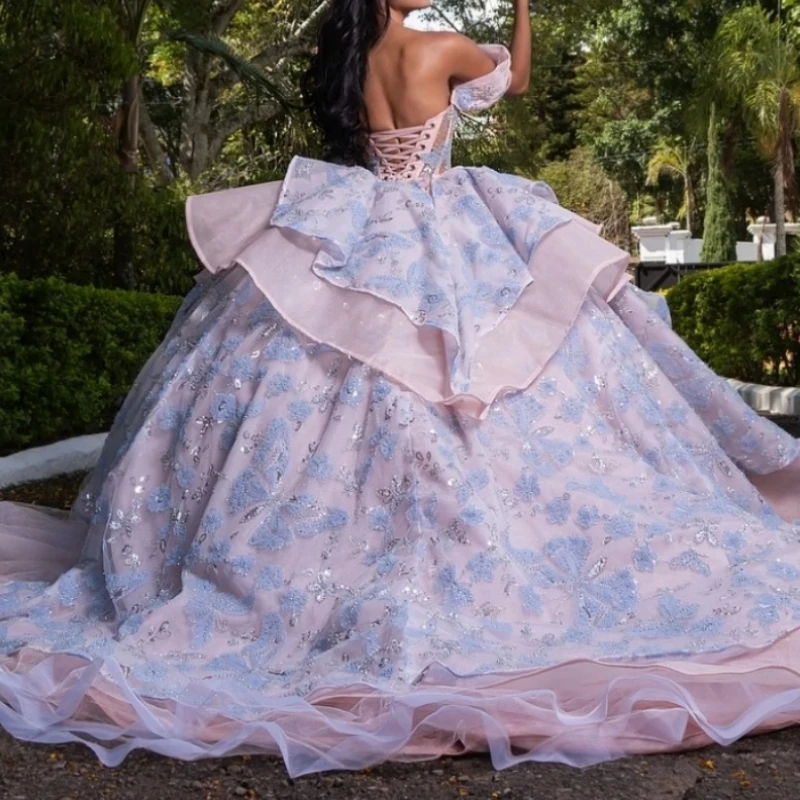 

Роскошные мексиканские платья Quinceanera по индивидуальному заказу со шлейфом, иллюзорное бальное платье со шлейфом, женское платье для выпускного вечера, дня рождения, 15, 16