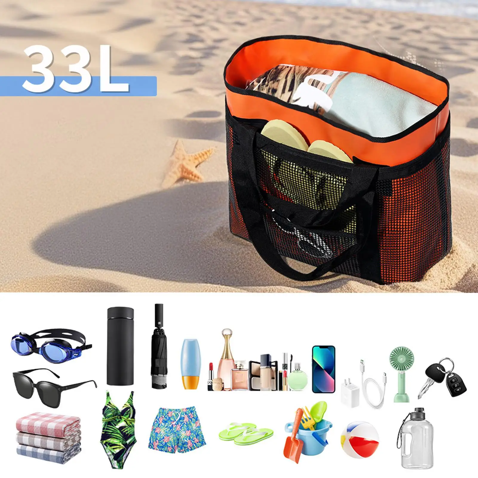 

Beach Bags For Women Large Swim Bag Beach Tote Sandproof Handbags With Carabiner Clip Lightweight Summer Pouch For Phone Makeup