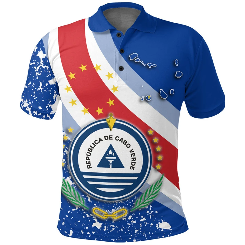 Africa Cape Verde Map Flag 3D Printed Polo Shirts For Men National Emblem Short Sleeve Patriotic Coat Of Arms POLO Shirt Jersey