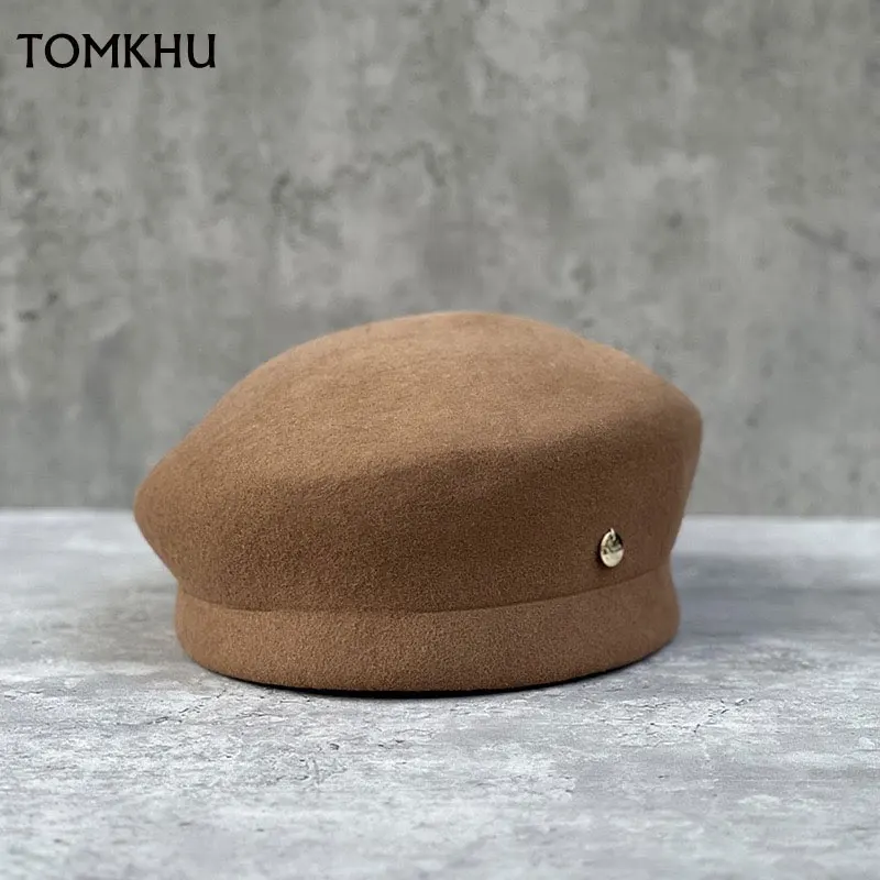 100-ウール無地ベレー帽ファッションアウトドアカジュアル帽子秋冬保温帽子メンズレディース帽子ファッション高級フェルトキャップ