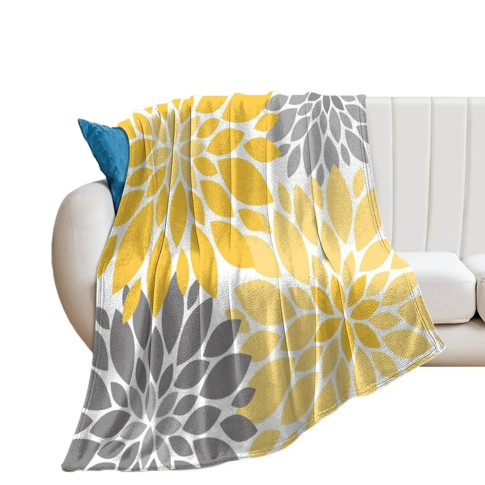 Yellow and Gray Dahlia Floral Pattern Throw Blanket Kid'S For Baby Blankets