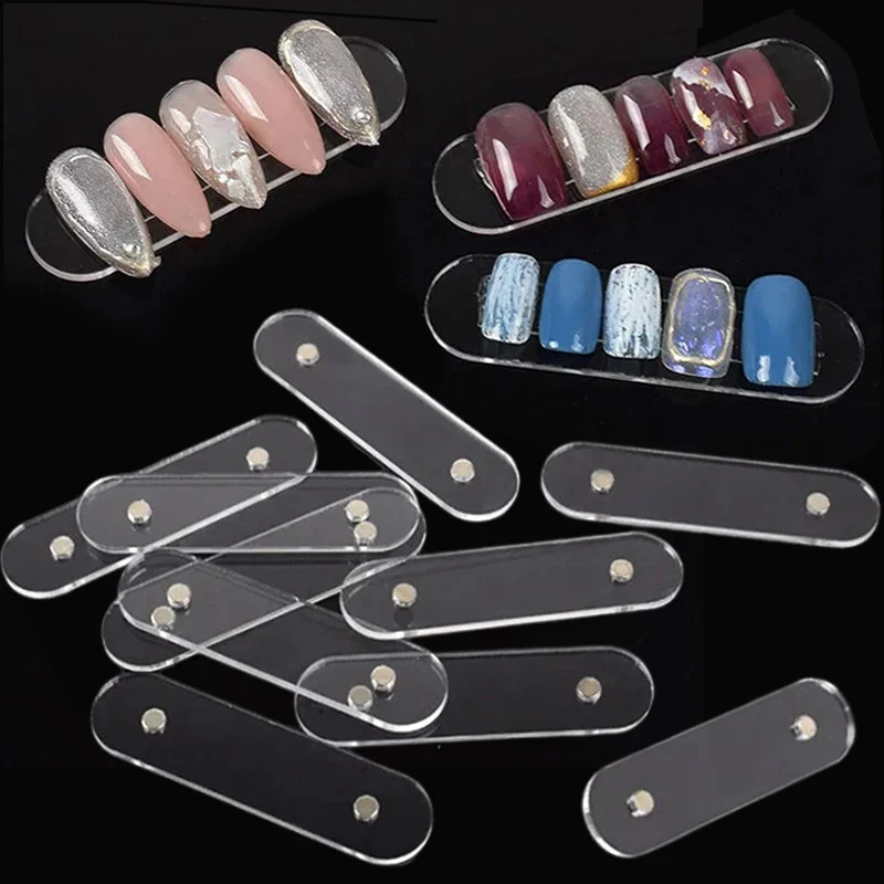 5pcs/set False Nail Tips Display Stand With Magnet Transparent Acrylic Gel Polish Holder Strip Manicure Showing Tools