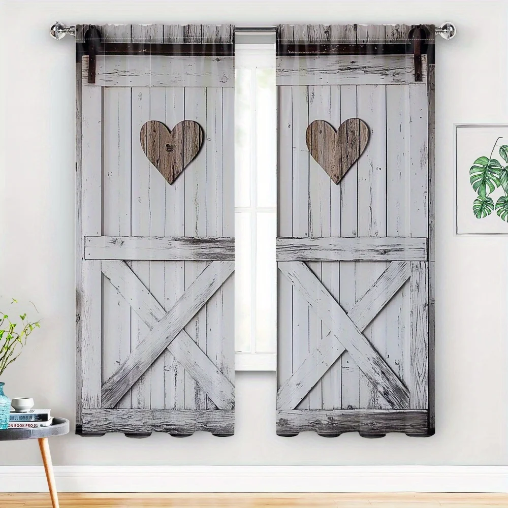 2pcs Classic Rustic Farmhouse Barn Door Print Blackout Curtains, Polyester Rod Pocket Drapes for Bedroom, Study & Dining Room, M