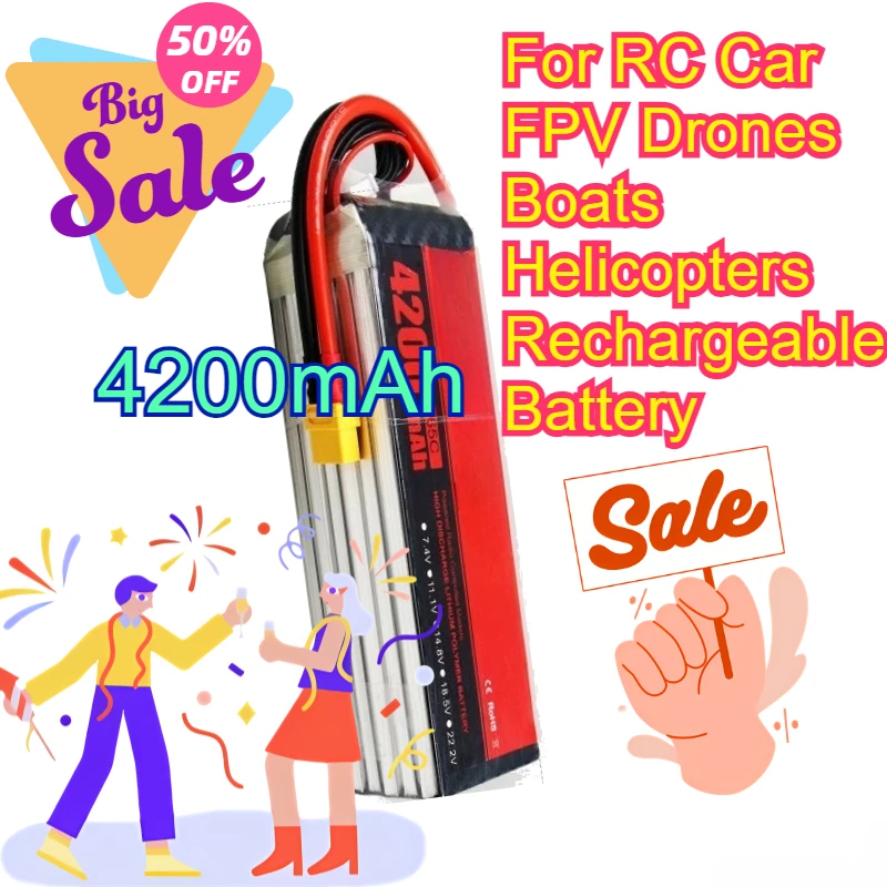 

6S 22.2V 65C 4200mAh Replacement Toy Model Battery for RC Car FPV Drones Boats Helicopters Rechargeable Battery