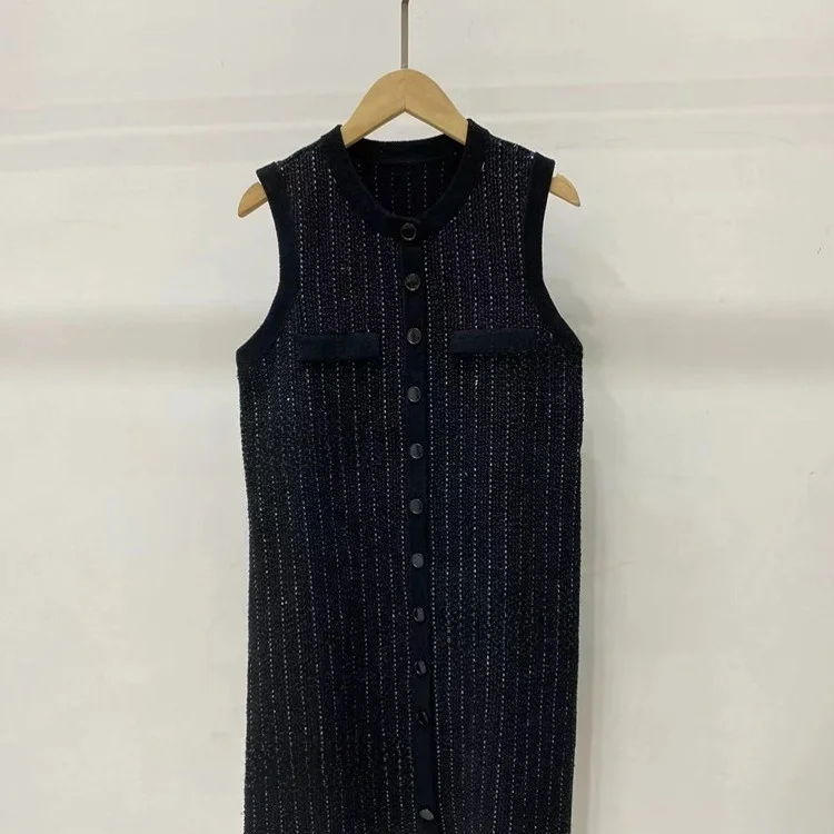 

Mansande High Waist iny Sequin Bla Dr Women's Autumn Winter New Sle French Sle Knitted H Version Daily Wear