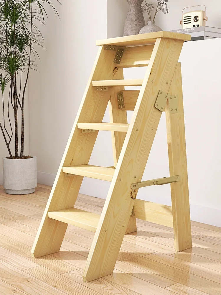 Solid wood attic stairs herringbone ladder 678 steps thickened household indoor storage wooden ladder folding wooden ladder stoo