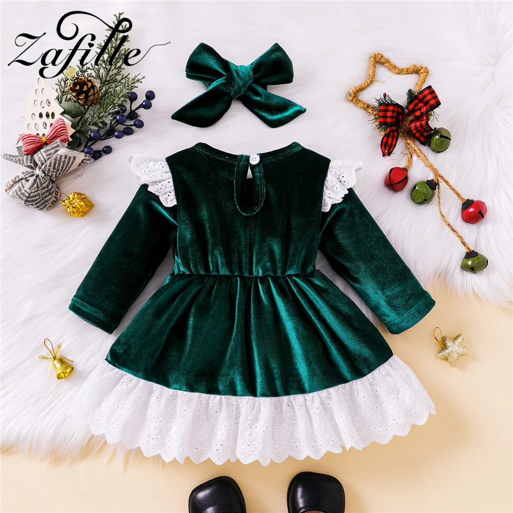 ZAFILLE Lace Bowknot Girls Dress Velvet Baby Clothes Flying Sleeve Kids Toddler Costume Princess Baby Girls Dresses Sweet Outfit