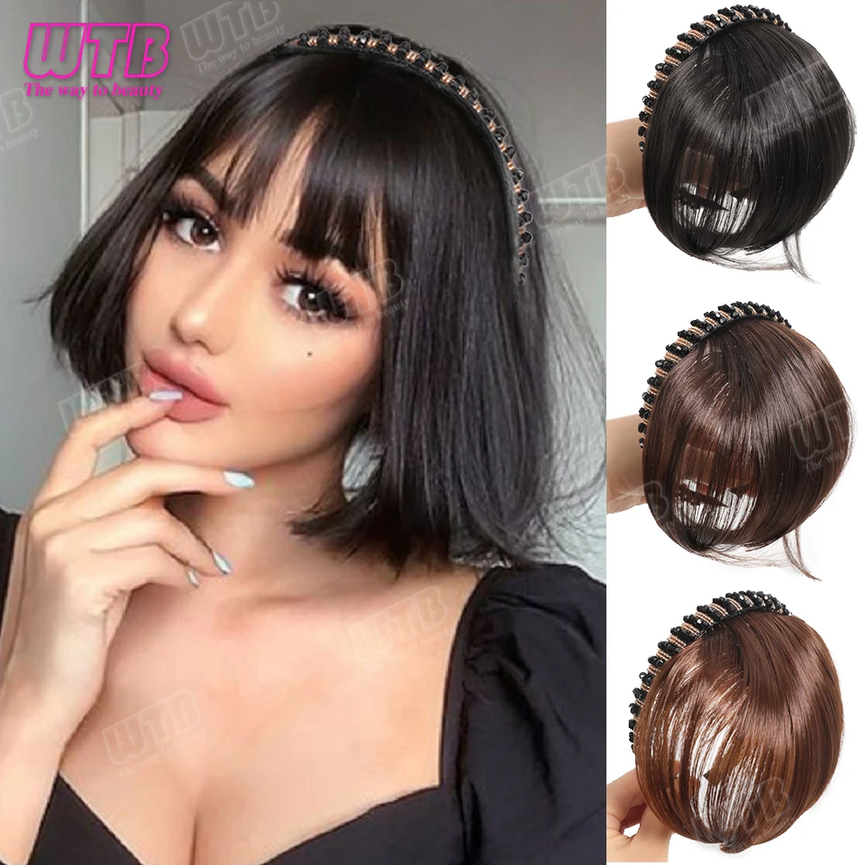 Synthetic Headband Bangs Wigs Extension Synthetic Hair Fake Clip In Bangs Headband Fake Hair For Women Natural Flase Black Brown