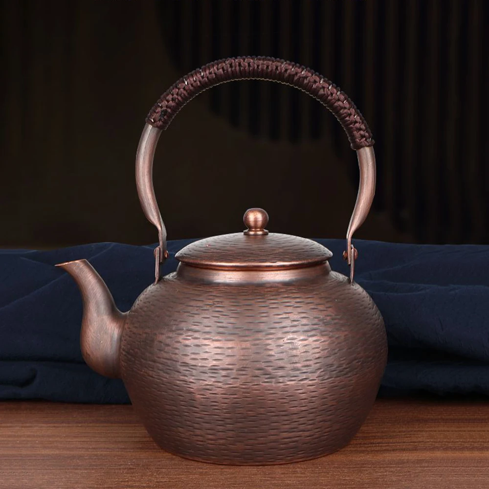 Chinese style red copper kettle, High-capacity boiling tea pot, Handmade thickened copper pot for brewing tea, Health tea set