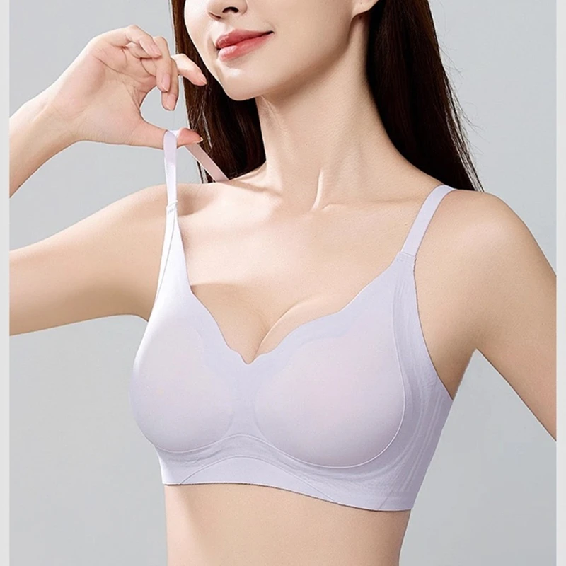 Seamless Contrast Color Fixed Cup Women's Bra Lift and Gather Small Chest Without Steel Ring Adjustable Underwear Sports Bra image 4