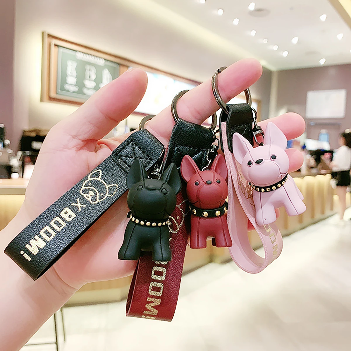 Fashion Punk French Bulldog Keychain PU Leather Dog Keychains for Women Bag Pendant Jewelry Trinket Men's Car Key Ring Key Chain image 2