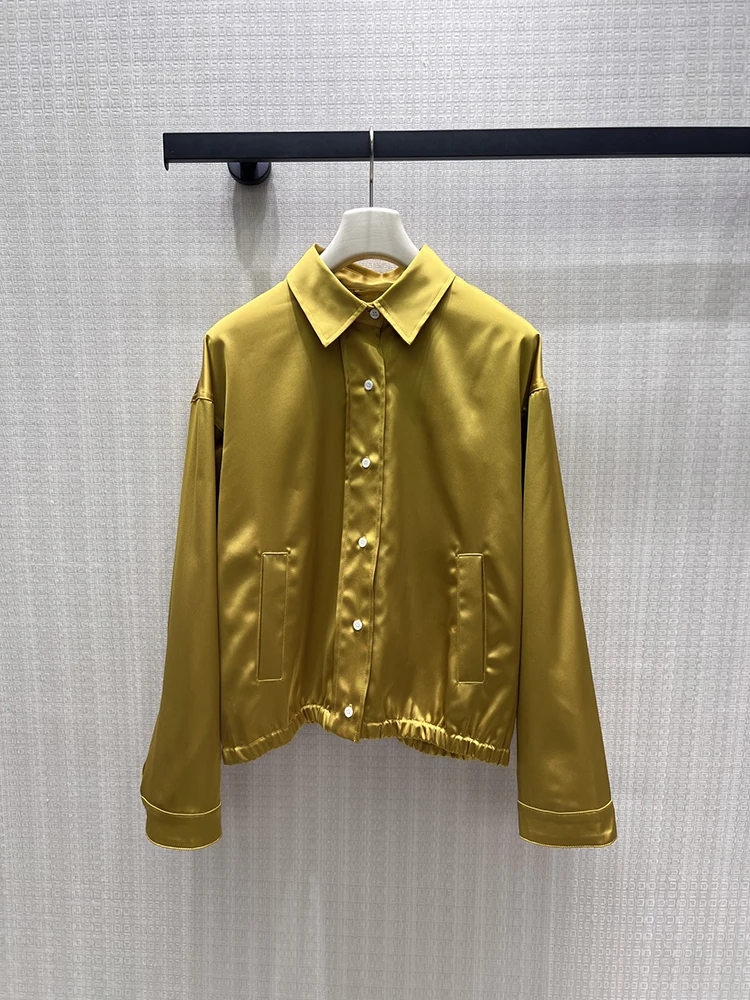 Spring Summer Fashion Party Golden Mini Skirt Suit Women's Turn-down Collar Long Sleeve Shirt + Middle Waist Slim Pleated Skirt