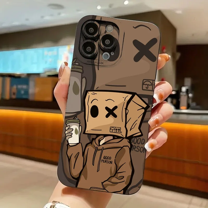 Cartoon Paper Man Pattern Phone Case For iPhone 15 14 13 12 11 Pro Max XS XR X 7 8 Plus 15 Shockproof Matte Soft Silicone Cover