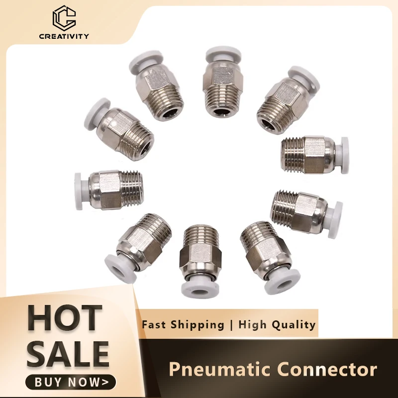 Pneumatic Connector Straight Air 3D Printer For Ender 3 MK8 CR10 Extruder PC4-01 Perforated Pneumatic Connector 3D Printer Parts