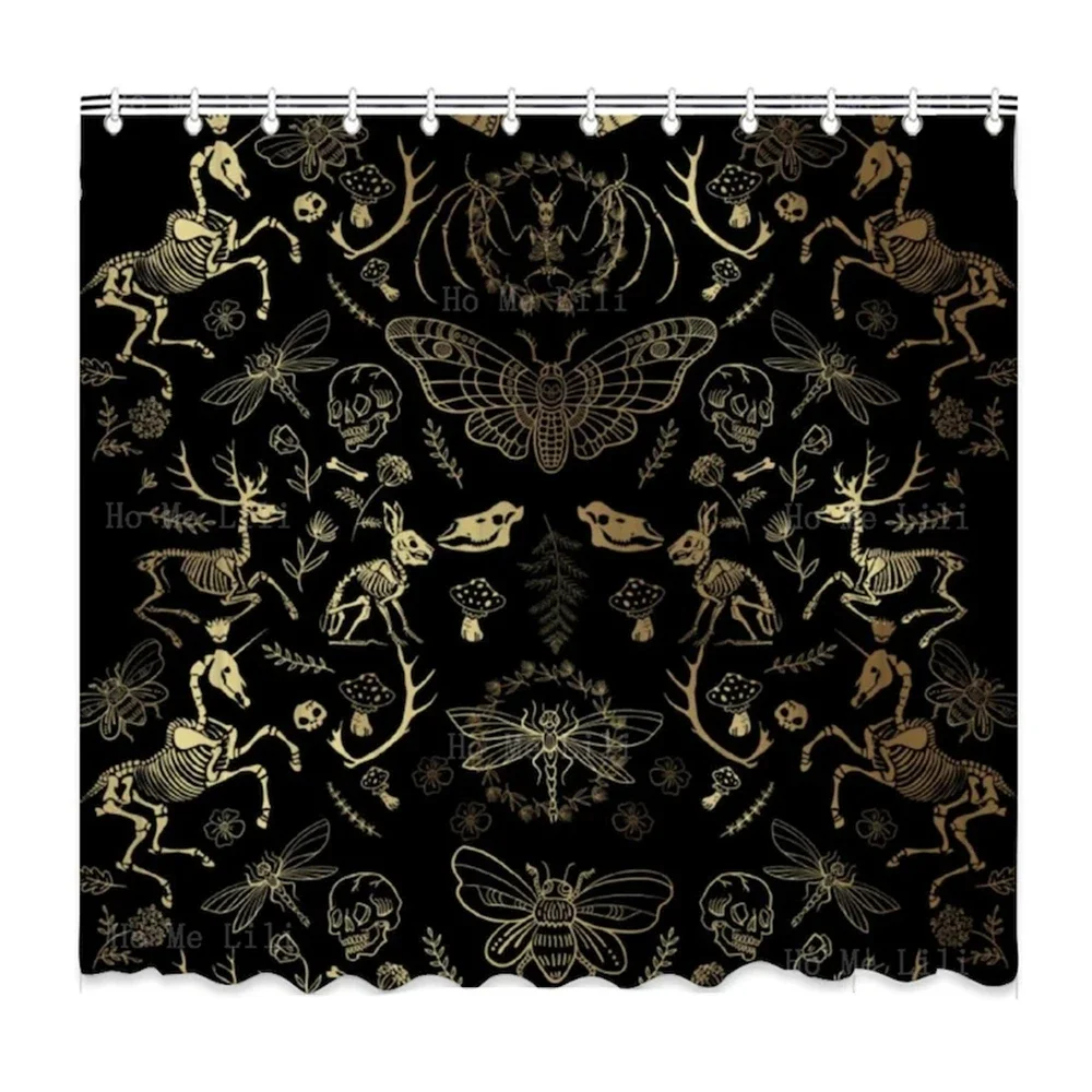 Dark Cottagecore Forest Animal Bones Witch Shower Curtain Gothic Quirky Academic Decor