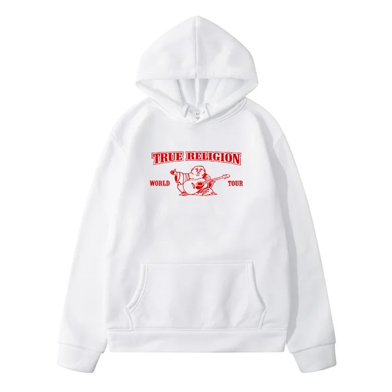 True Religion letter printing streetwear winter fleece hoodie men's/women's pullover Harajuku casual fashion oversized tops