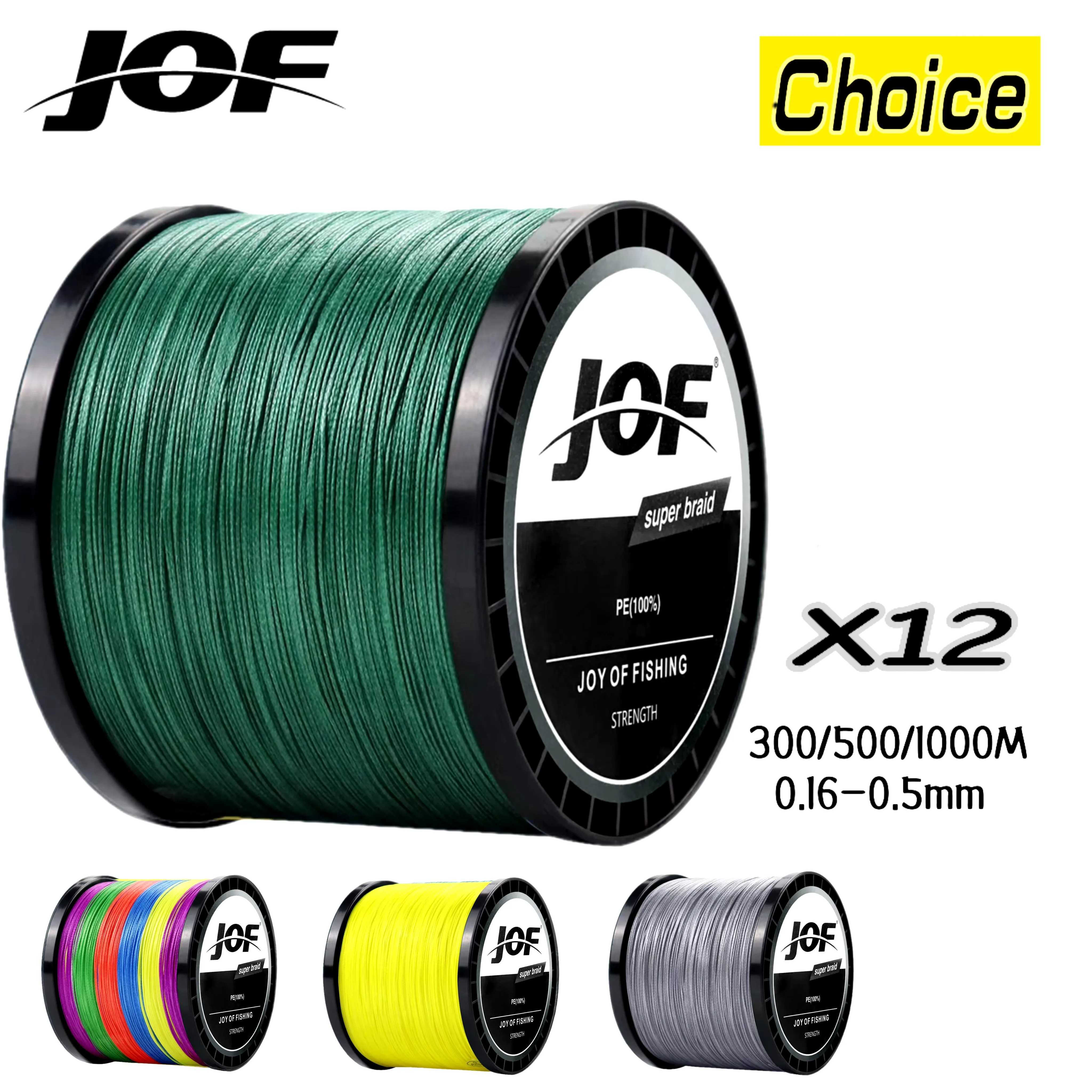 

JOF 12/8 Strands Braided Fishing Line X12 300M 500M 1000M PE Fishing Line 33-149.9LB Multifilament Fishing Line Smooth