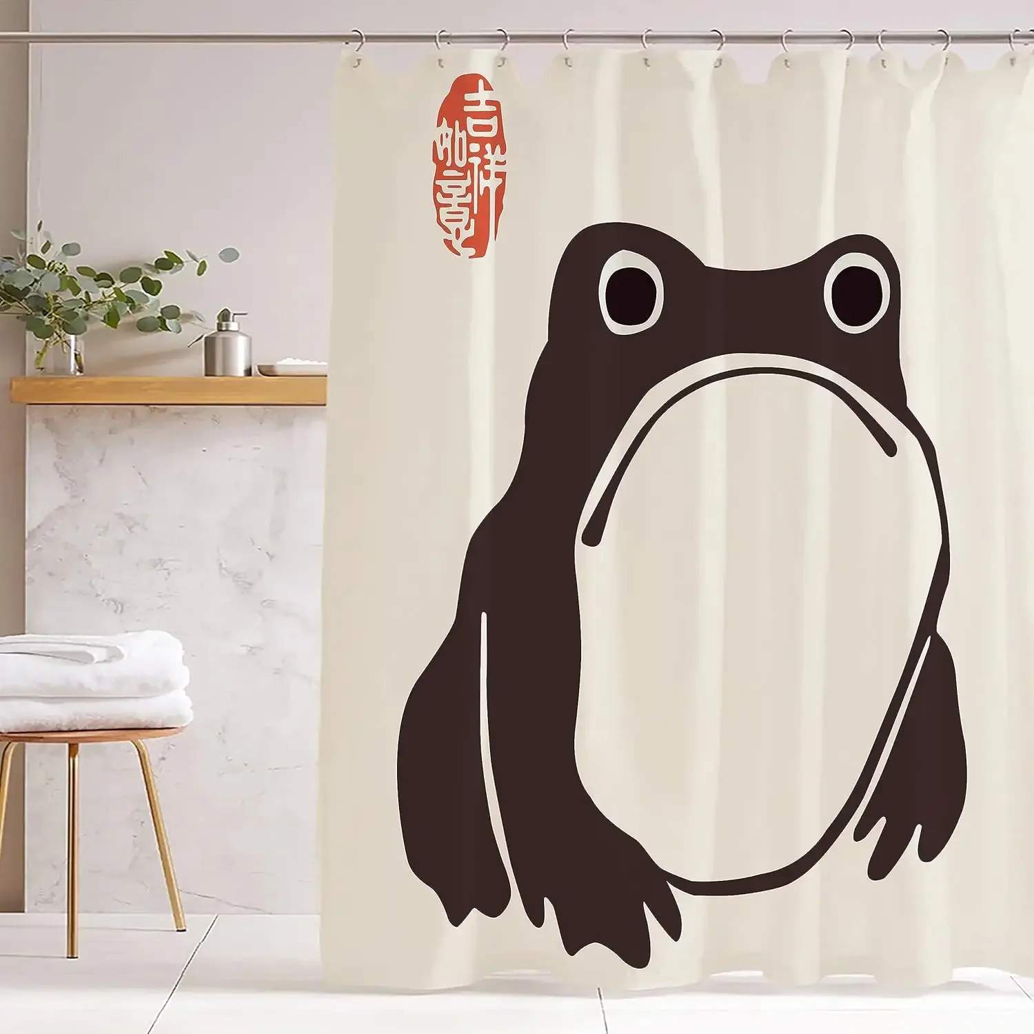 Rideau de douche grenouille indifférent, mignon et drôle, style asiatique, rideau de douche traditionnel en tissu imperméable, salle de bain fraîche