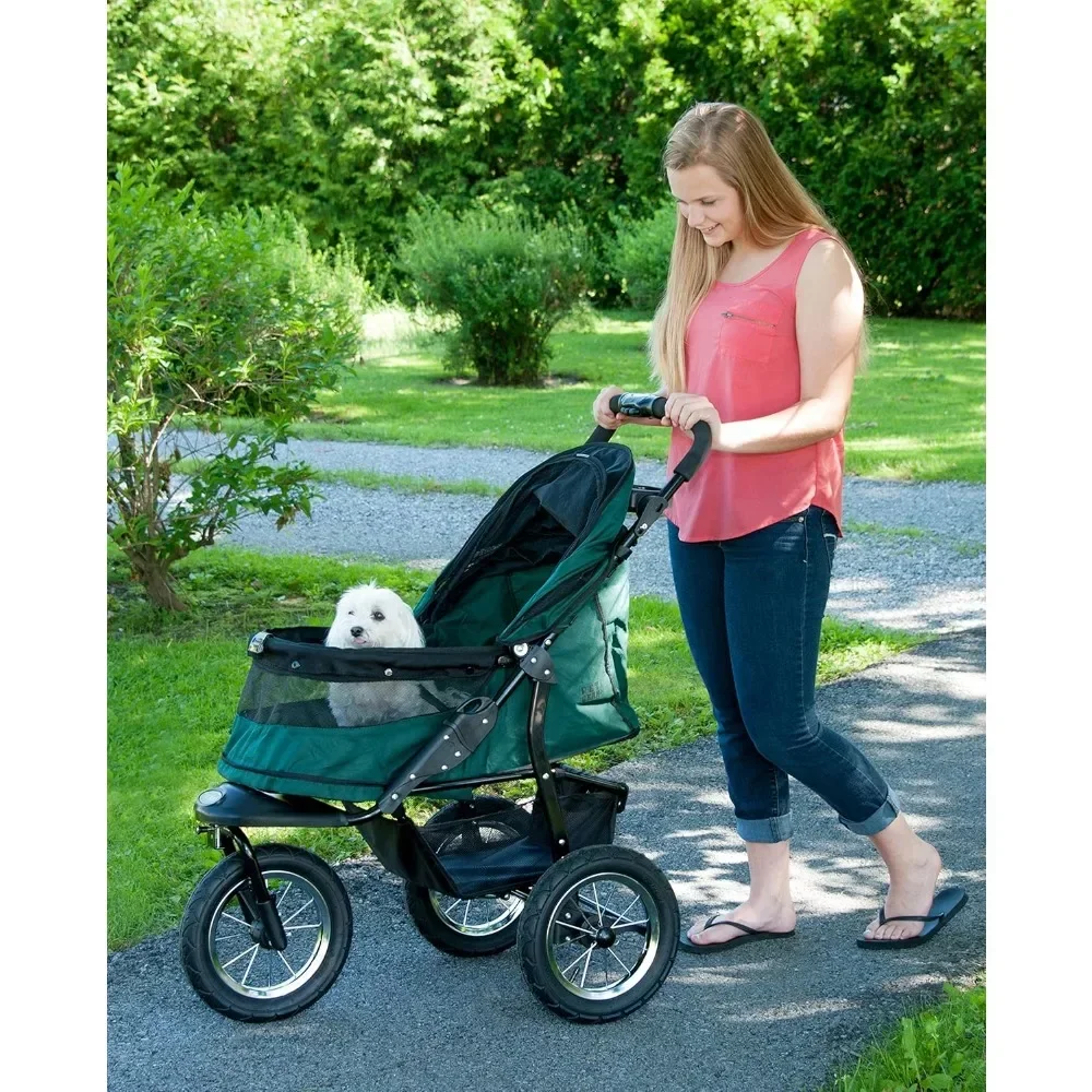 No-Zip Jogger Pet Stroller for Cats/Dogs, Zipperless Entry, Airless Tires, Easy One-Hand Fold, Cup Holder + Storage Basket