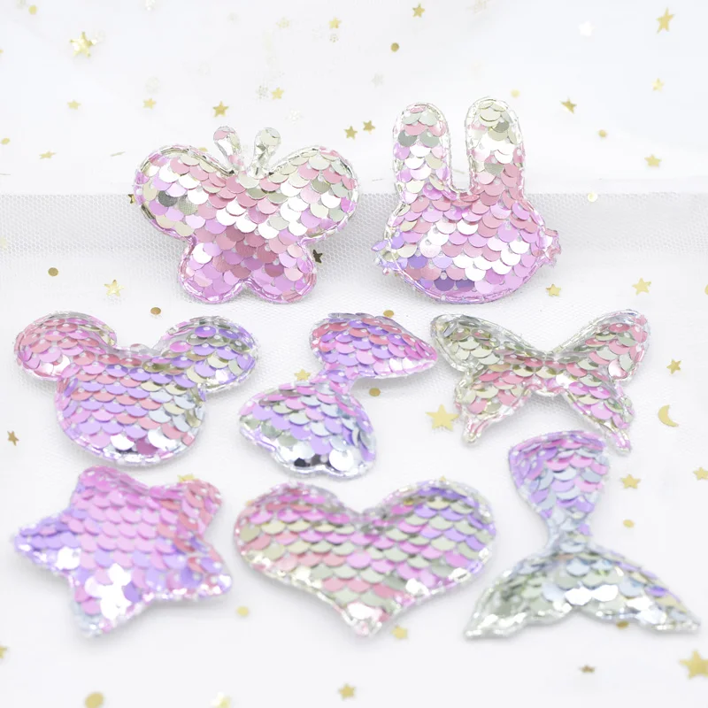 Regenboog Ster, Vlinderdas, Zeemeermin Staart, Vlinder, Konijn, Hart, Muis Pailletten Borduren Applique Voor Diy Hoofddeksels Accessoires