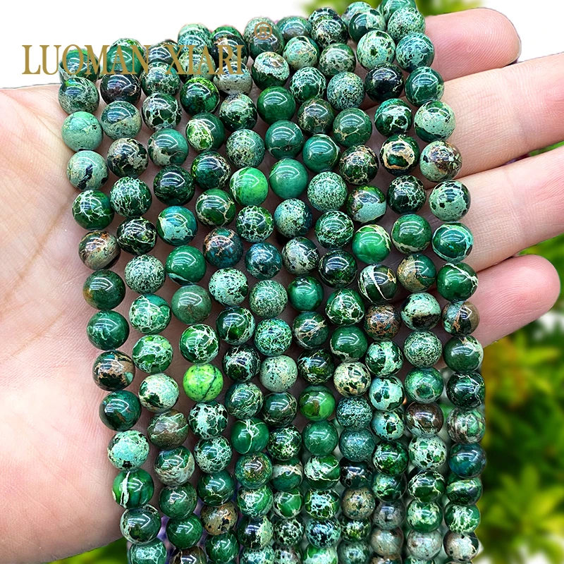 Natural Stone Dark Green Sea Sediment Jasper Loose Round Spacer Beads for Jewelry Making DIY Bracelet Charms Accessories