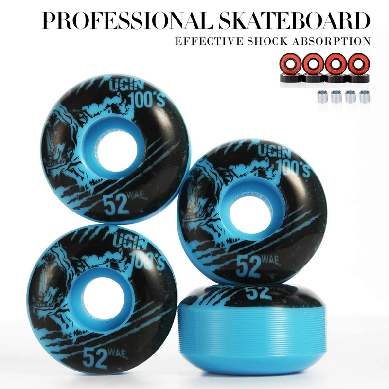 Ruote da Skateboard da NEW-UGIN 52Mm con ABEC-9 cuscinetti e distanziatori ruote Cruiser (confezione da 4)