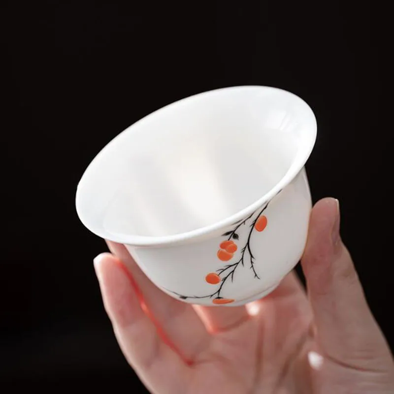 White Porcelain Persimmon Pattern Kungfu Tea Cups Sancai Gaiwan Tea Tureen Tea Bowl Household Kitchen Teaware