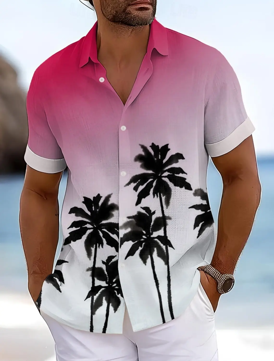 Men\'s Coconut Tree Summer Hawaiian Shirt Aloha Shirt Short Sleeve Hawaiian Vacation Summer Turndown Button Up