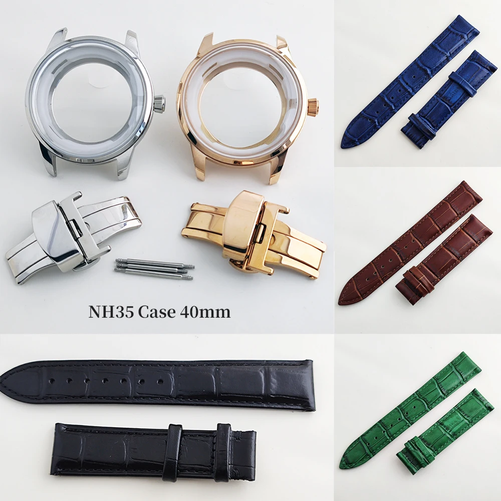 

40mm NH35 Arched Glass Watch Case 316L Stainless Steel for Cocktail Time Presage NH35 /NH36 Movement 35mm Dial Leather Strap