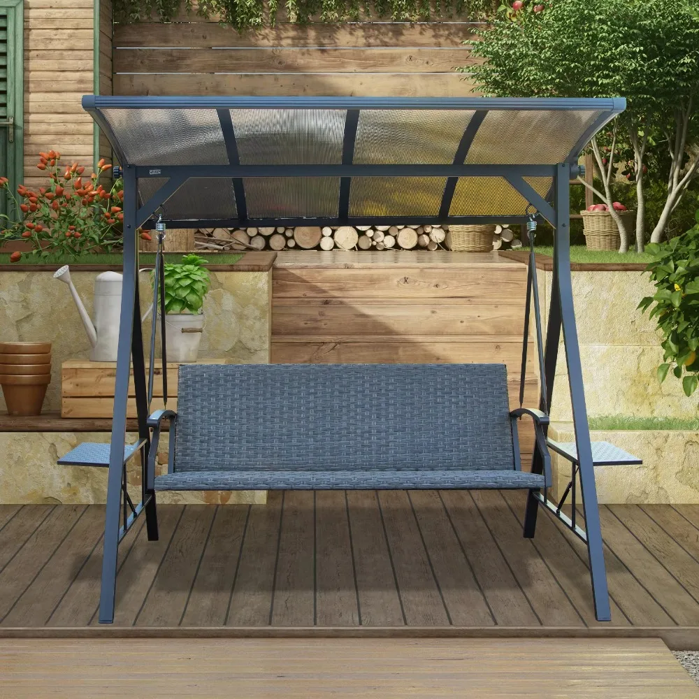 Custom Deluxe 3-Seater Outdoor Hanging Rattan Garden Swing Chair Steel Frame Pergola Gazebo Dining Hotels Schools Courtyards