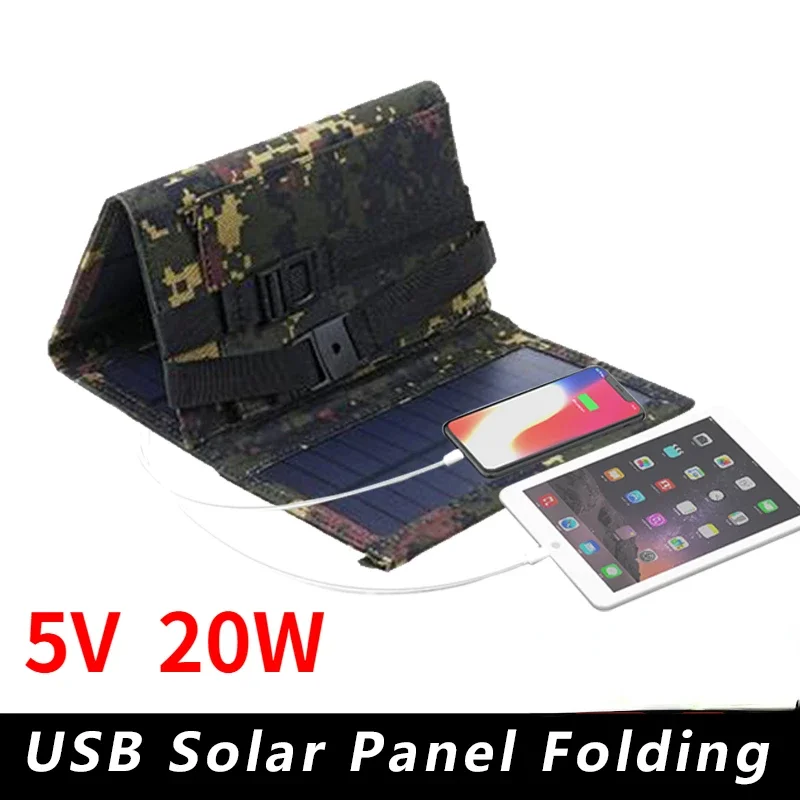 Solar Panel 20W Foldable 5V USB Cells Waterproof Portable Outdoor Mobile Phone Power Battery  Charger For Camping Hiking